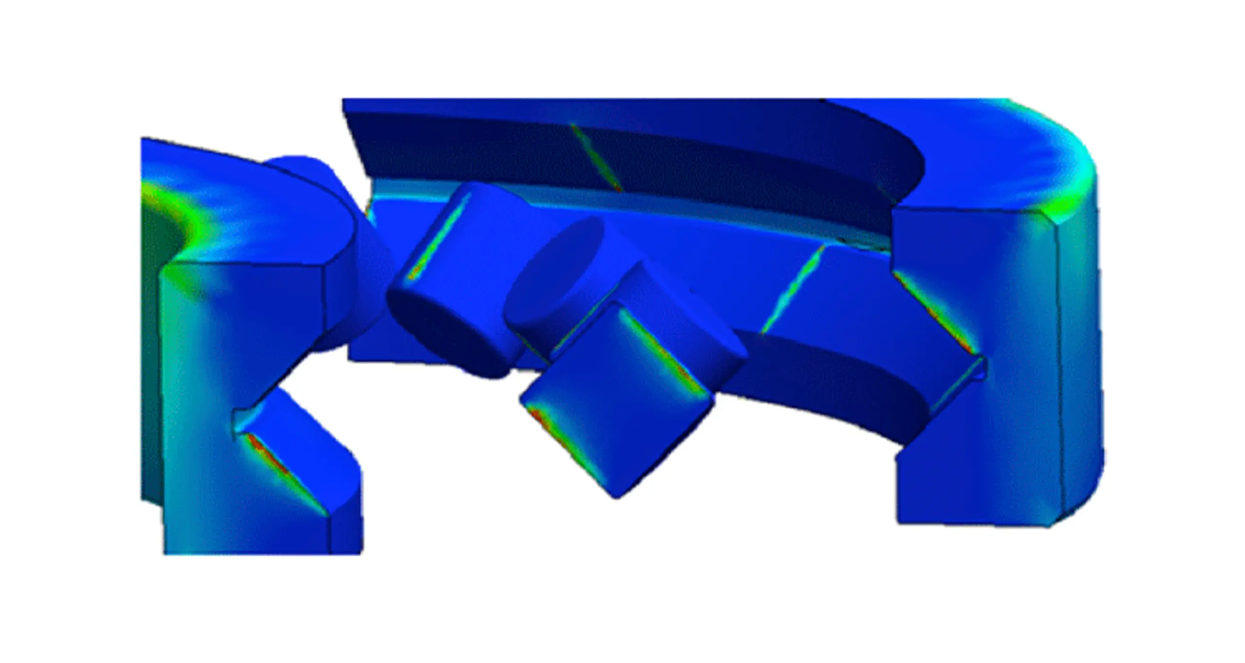 Stress analysis showing how crossed roller bearings can handle radial, thrust and moment loads from any direction at the same time.