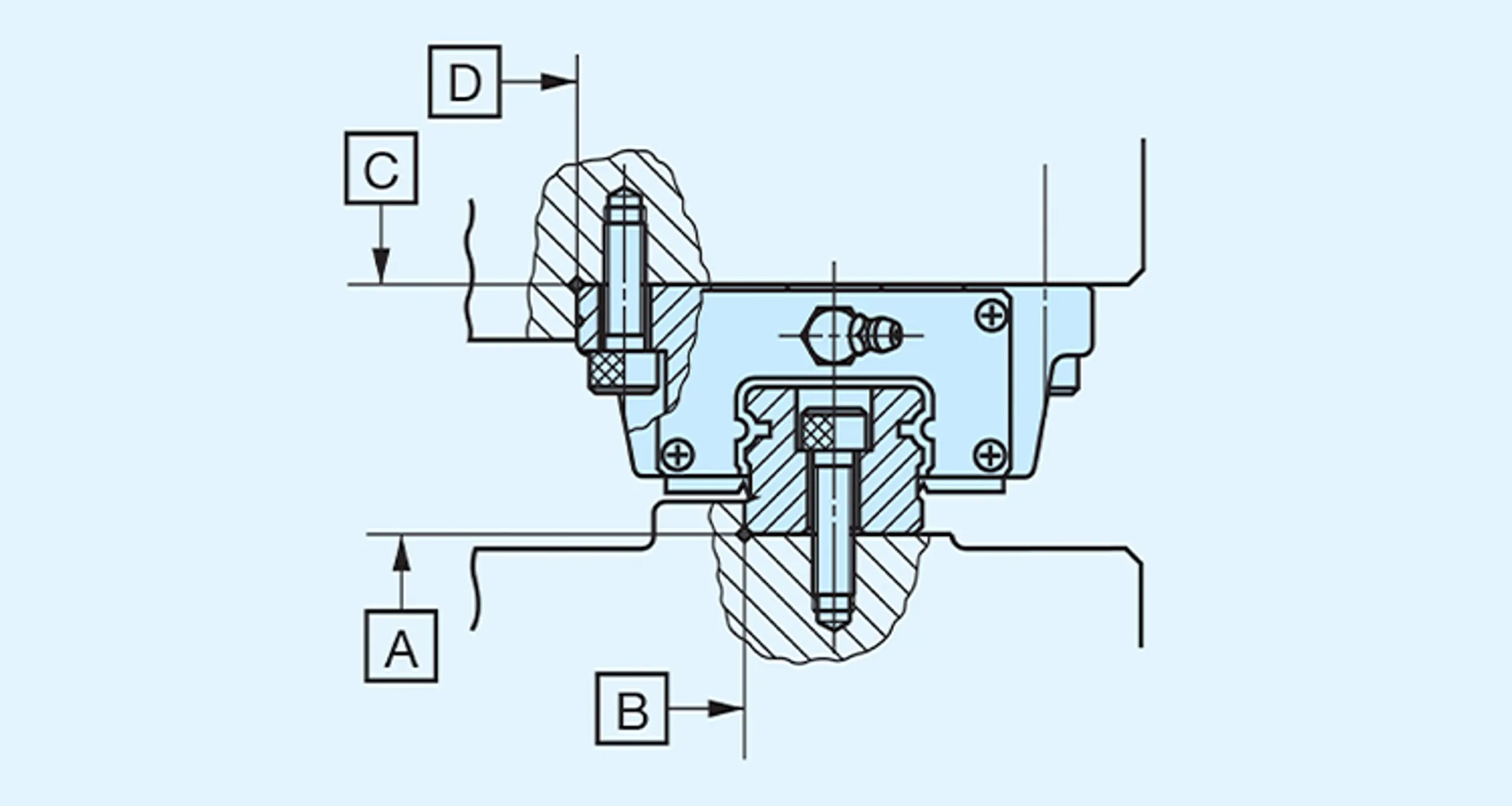Reference mounting surface and typical mounting structure of IKO Linear Way and Linear Roller Way.