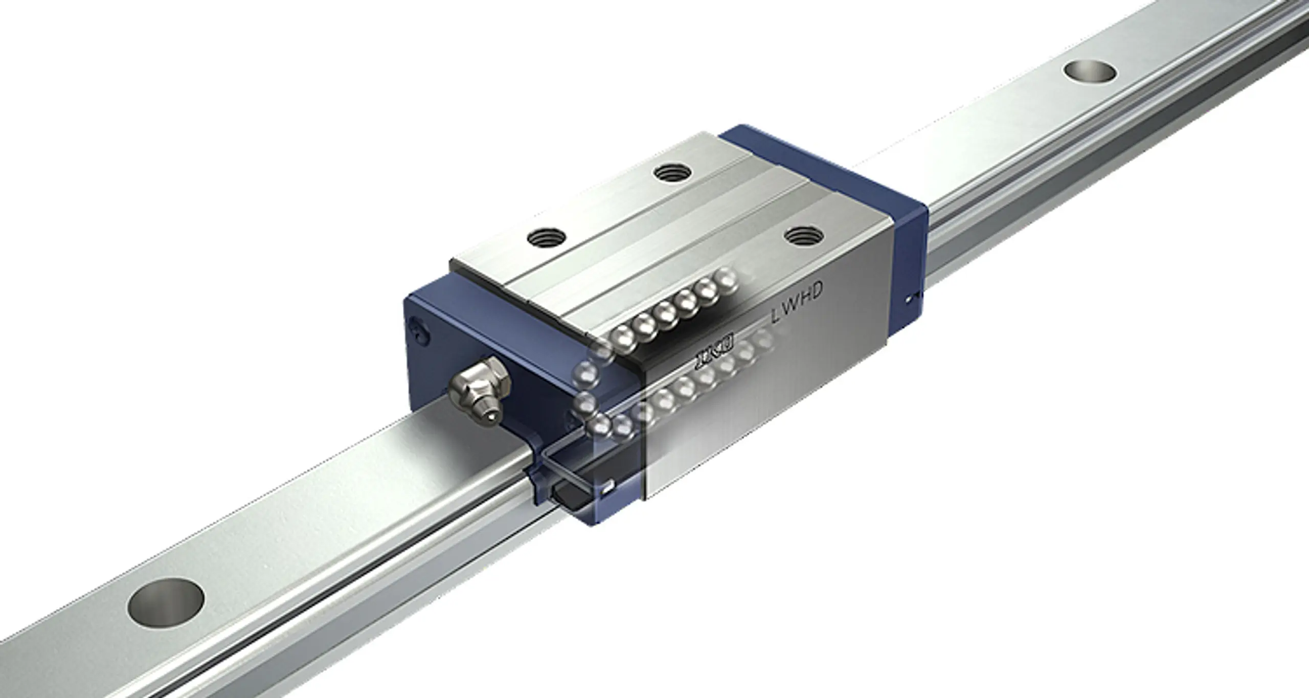 Ball-type linear rolling motion guide in stainless steel features large steel balls that make greater line contact with the raceway for exceptional rigidity.